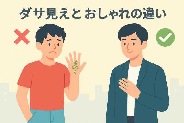 蛇リングの良い例と悪い例を比較したファッション図解