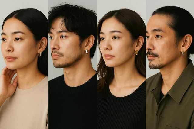 顔の形やスタイルに合ったトムウッドのピアスを着けた日本人男女のポートレート集